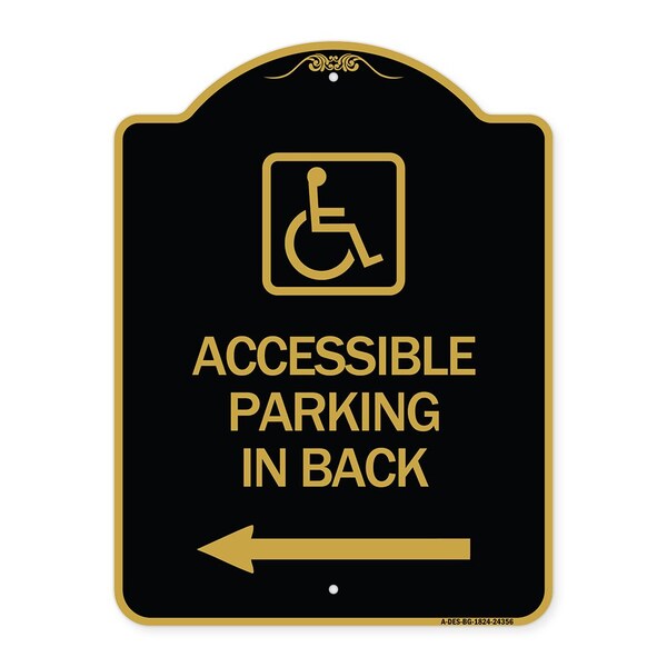 Signmission Accessible Parking on Left Arrow W/ Graphic, Black & Gold Aluminum Sign, 18" x 24", BG-1824-24356 A-DES-BG-1824-24356 - main